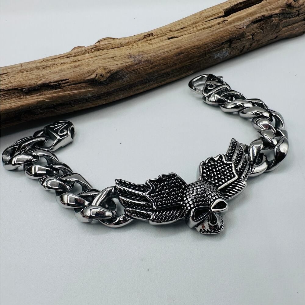 Punk Wings Skull Head Stainless Steel Bracelet